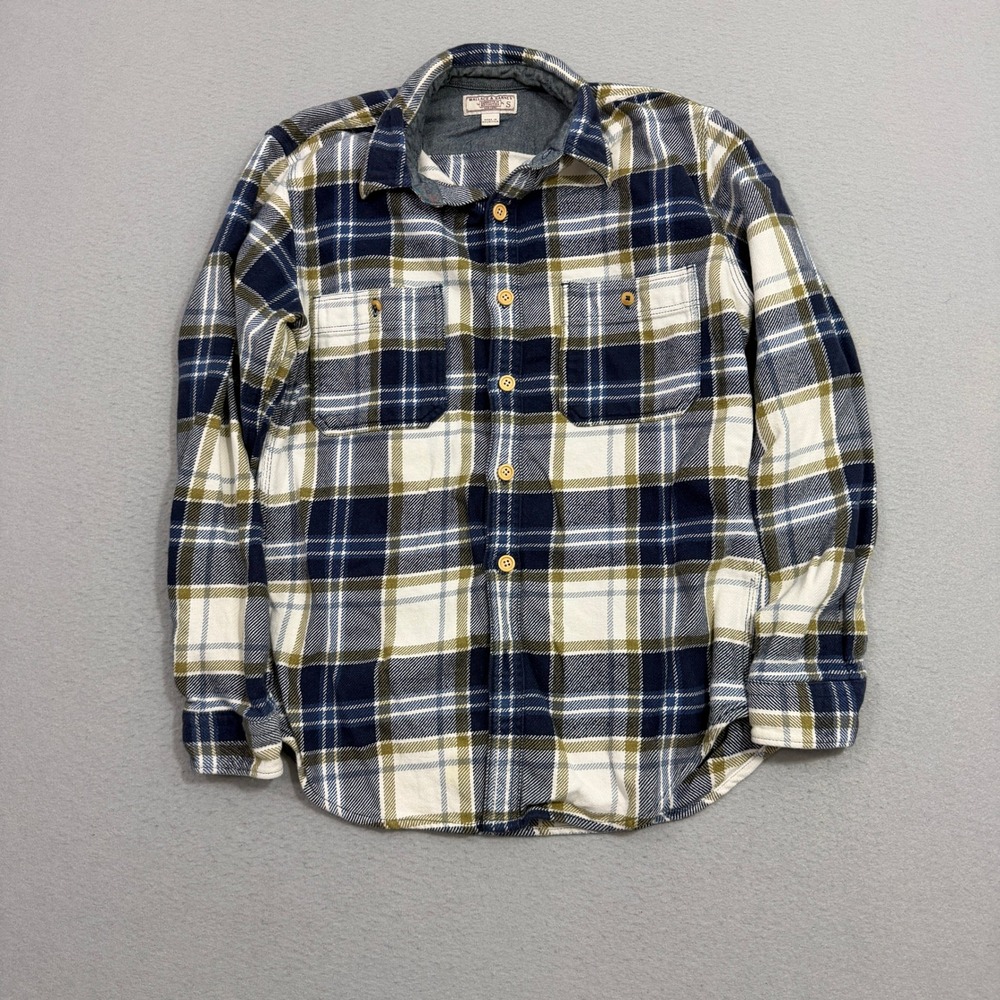 Wallace & Barnes Shirt Men Small Blue Plaid Flannel Button Up Long Sleeve Cotton